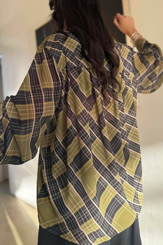 Ainsley Plaid Chiffon Blouse Olive